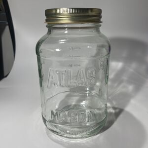 Clear Glass ATLAS Mason Square Storage Jar 24 oz Classico w Lid 6.5” EUC